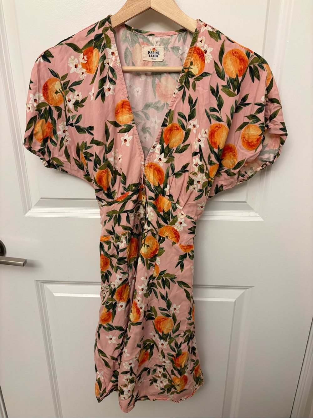 Marine Layer Camila Dress Orange Fruit Print Mini S - Picture 2 of 8